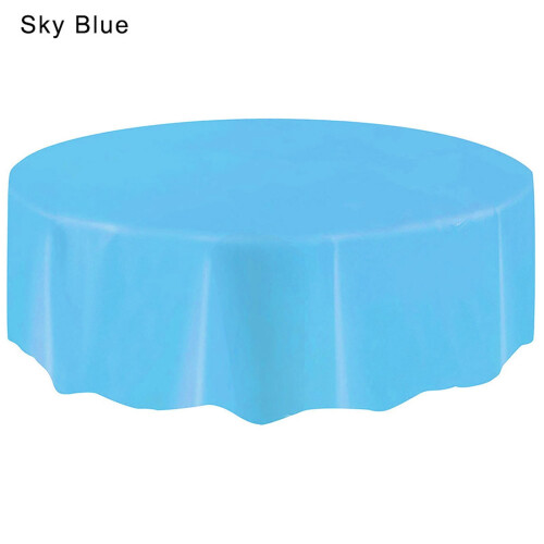 Sky Blue Polyester Round Disposable Tablecloth