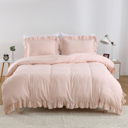 Conjunto de capa de edredom Queen com babados – Microfibra lavada 1