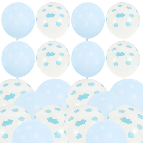100 stk. skyformede latexballoner blå hvide 2