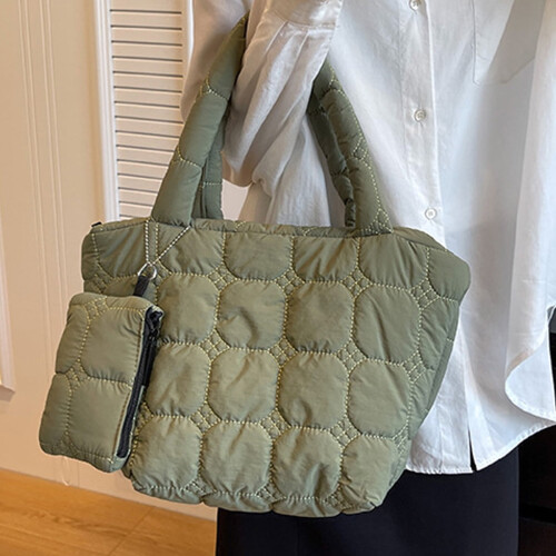 Bolsa de algodão acolchoada feminina – Verde, Grande 1