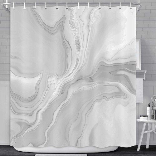 Duschvorhang in grauem Marmor-Look, 183 x 183 cm, Polyester, wasserdicht 1
