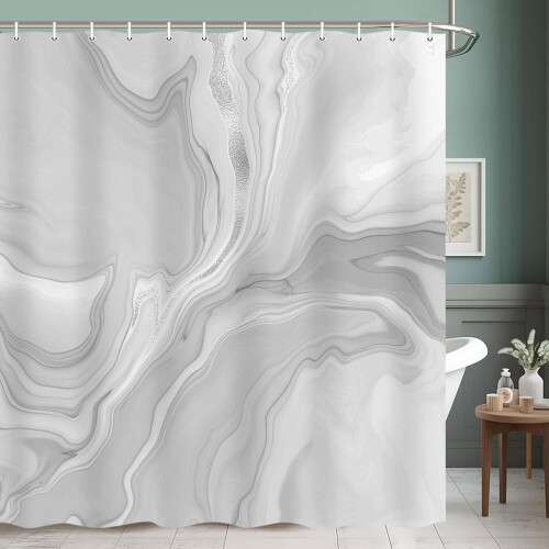 Duschvorhang in grauem Marmor-Look, 183 x 183 cm, Polyester, wasserdicht 2