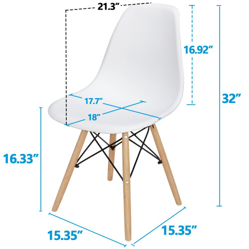 Set of 4 White Plastic Dining Chairs with Walnut Legs 1