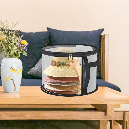 Round Hat Storage Bucket with Handle, Travel Hat Box 2