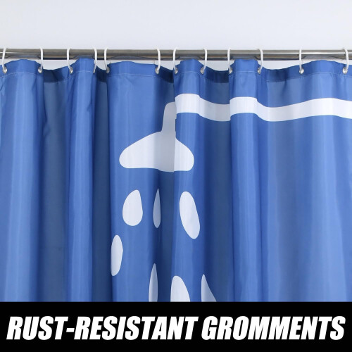 Rideau de douche en polyester bleu et blanc 183 x 183 cm avec 12 2
