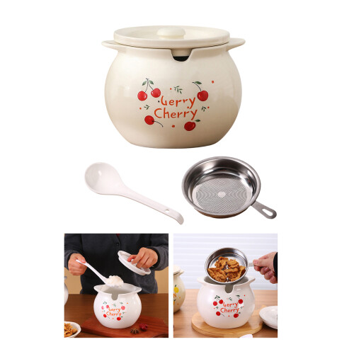Premium Ceramic Condiment Vessel With Double- Cherrys  lard jar 2