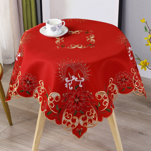 Christmas Embroidered Square Table Runner, 85 cm, Red 1