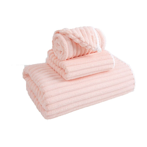 Ensemble de serviettes de bain en velours corail rose 3 pièces 1