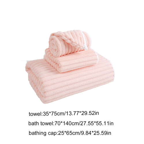 Ensemble de serviettes de bain en velours corail rose 3 pièces 2