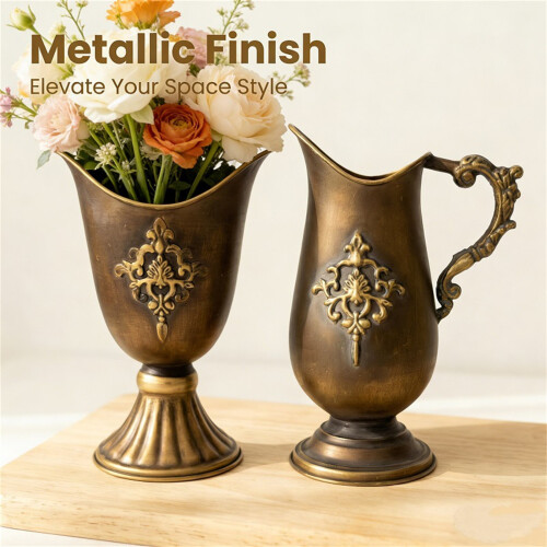 Distressed Bronze Metal Vases With Embossed Pattern Tall Urn-B 2