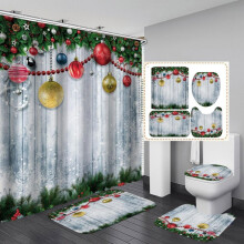 Christmas Shower Curtain Set 71x71 inch 4 pcs with hooks