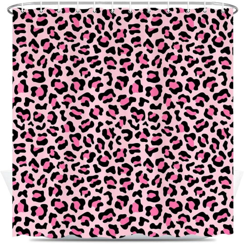Lyserødt leopardprint bruseforhæng 72x84 tommer 1