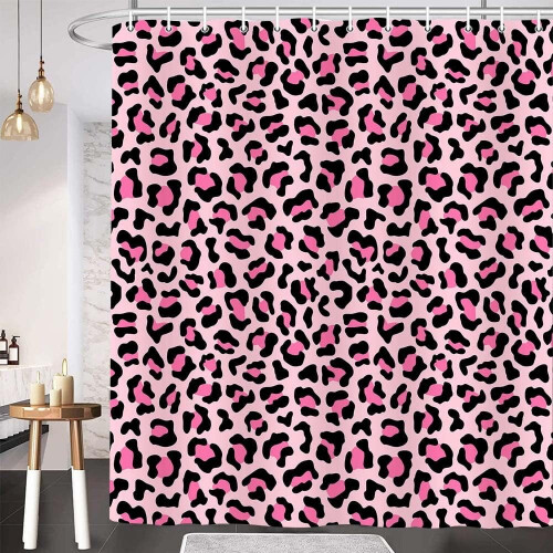 Rosa leopard duschdraperi 155 x 180 cm polyester 2