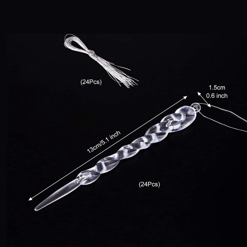 Christmas Icicle Ornaments, Clear Plastic, 24 pcs, 13 cm 1