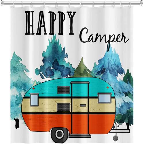 Cortina de ducha Happy Camper 72x72 pulgadas 2
