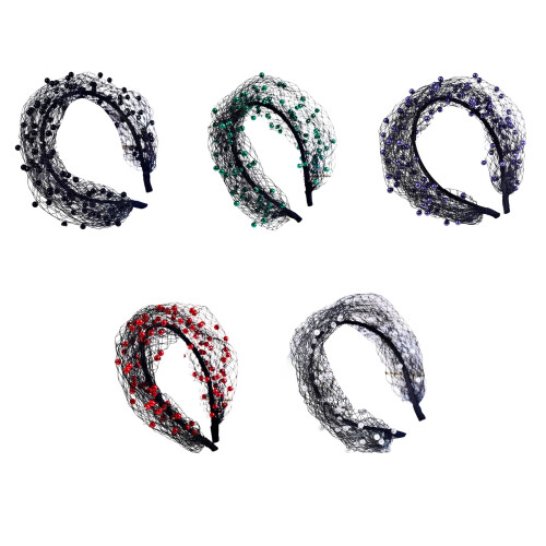 Bandeau élégant couvrant le visage avec perles décorées,-Blanc 1