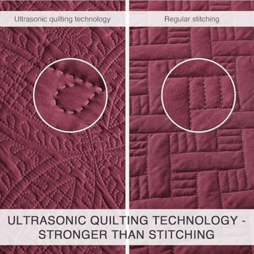 Burgundy Full Bed Quilt Set 3-Piece Coin Pattern 2