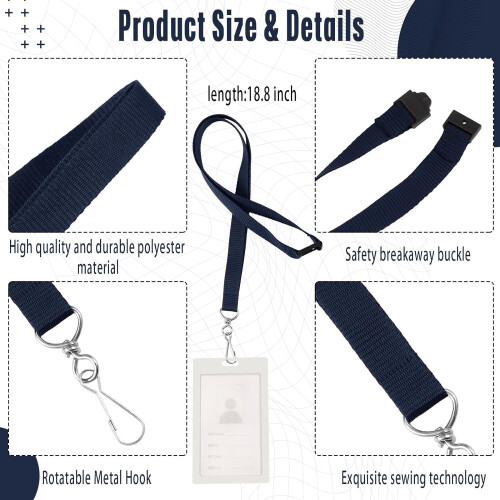30 Navy Blue Breakaway Lanyards with J Hook, 18.9 in 1