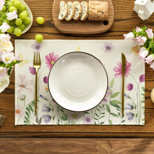 Ensemble de 6 sets de table à motifs floraux et papillons, 30 x 45 cm 1