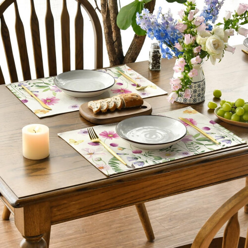 Ensemble de 6 sets de table à motifs floraux et papillons, 30 x 45 cm 2