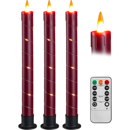 Conjunto de 3 velas vermelhas sem chama com luzes de cordão em formato de estrela. 1