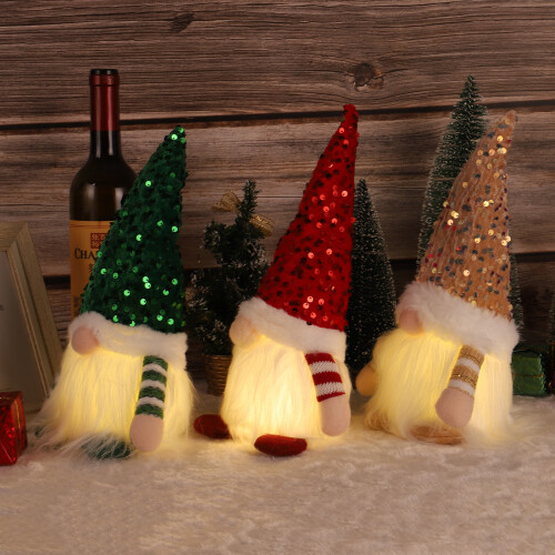 Decorațiuni de pluș cu LED-uri, gnome, 3 bucăți 1