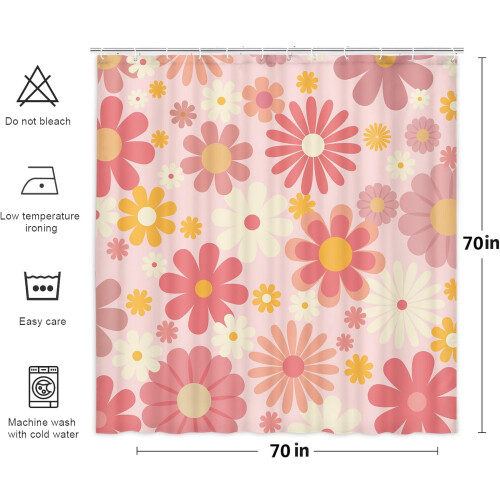 Blommig duschdraperi, vintage solrosmönster, 72x72 1