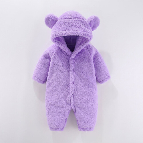 Baby Snowsuit Warm Hooded Romper Solid Color One-Piece 1