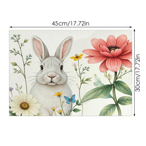 Sets de table de Pâques à motif lapin, en lin, lot de 4 2