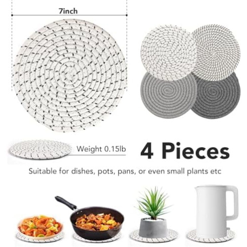Dessous de plat en corde de coton, lot de 4 (18 cm). 2
