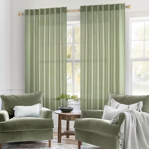Κουρτίνες από μείγμα λινού σε χρώμα Sage Green 37" x 72" 2 πάνελ 1