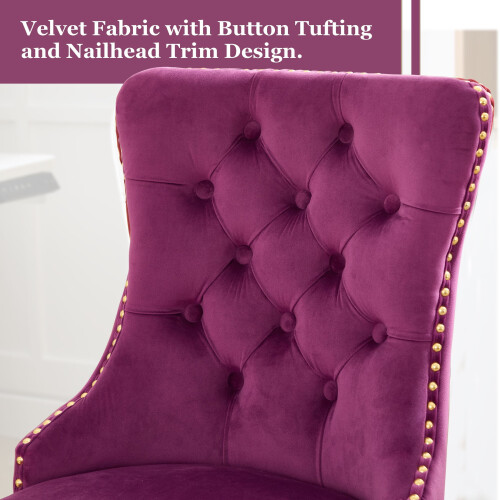 Silla de tocador de terciopelo morado con base de metal dorado. 2