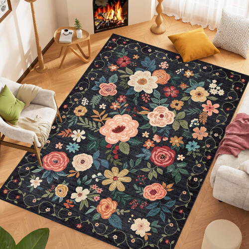 Tapis fleuri 5x7, à poils courts, antidérapant et lavable 2