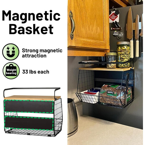 Magnetisk kylskåpshylla med trälock – 2-pack 1