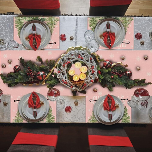 Caminho de mesa natalino 13x72 polegadas com desenho de boneco de neve e árvore 1
