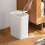 QTBIUQ Rectangle Bathroom Trash Can with Press Lid White 4