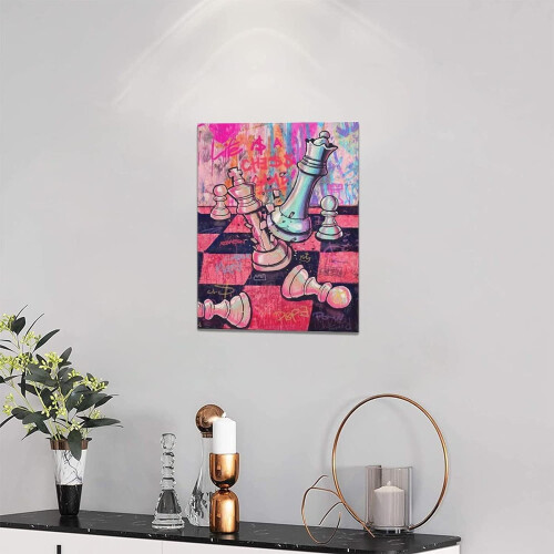 Τέχνη τοίχου σε καμβά με σκάκι σε στιλ Banksy 12x16 ίντσες 1