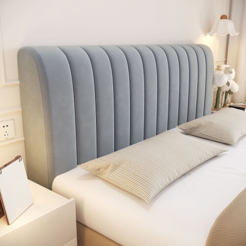 Housse de tête de lit matelassée à rayures verticales, extensible grise 1