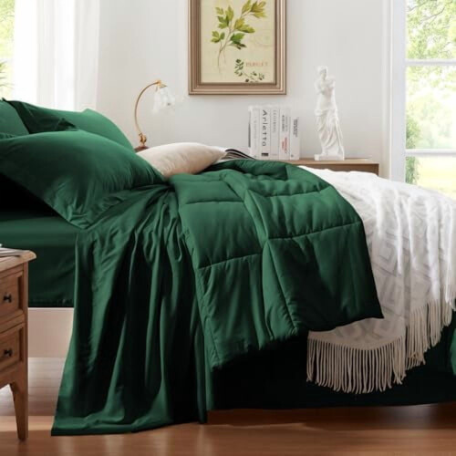 Ensemble de couette 5 pièces vert émeraude pour lit simple 1