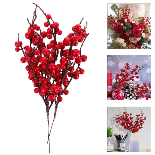 Galhos artificiais de azevinho vermelho (pacote com 3) 2