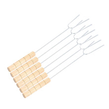 6-Piece Wood-Handle BBQ Forks Stainless Steel