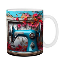 Tazza YOBOLK con motivo floreale e macchina da cucire - 325 ml