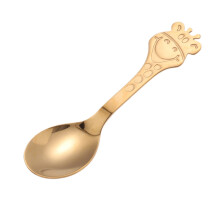 Lingură din oțel inoxidabil cu desene animate pentru bebeluși, girafă, aurie