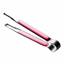 Pink Stainless Steel Ice Tongs with Silicone Basting Brush