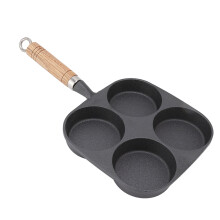 Cast Iron Egg Frying Pan Non-Stick Wooden Handle 4 Cup