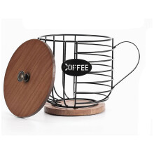 Soporte redondo de madera rústica para cápsulas K-Cup, ideal para colocar sobre la encimera.
