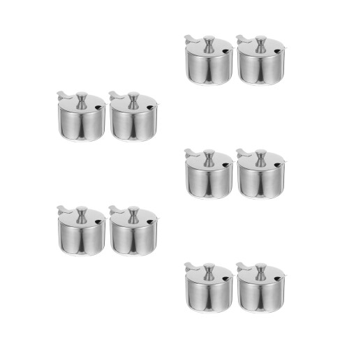 10Ensembles Conteneurs Condiments Inoxydable Pot Rond Argent 1