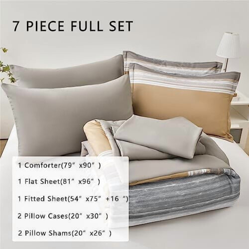 Gestreept microvezel dekbedovertrekset, queensize, 7-delig 1