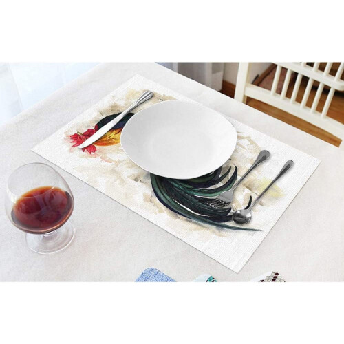 Sets de table Coq à l'aquarelle, coton et lin, 30 x 45 cm 1