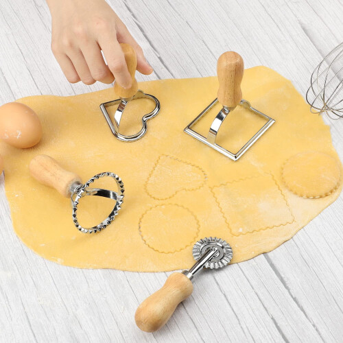 Ensemble de tampons à raviolis avec roulette – 4 pièces, en bois 2
